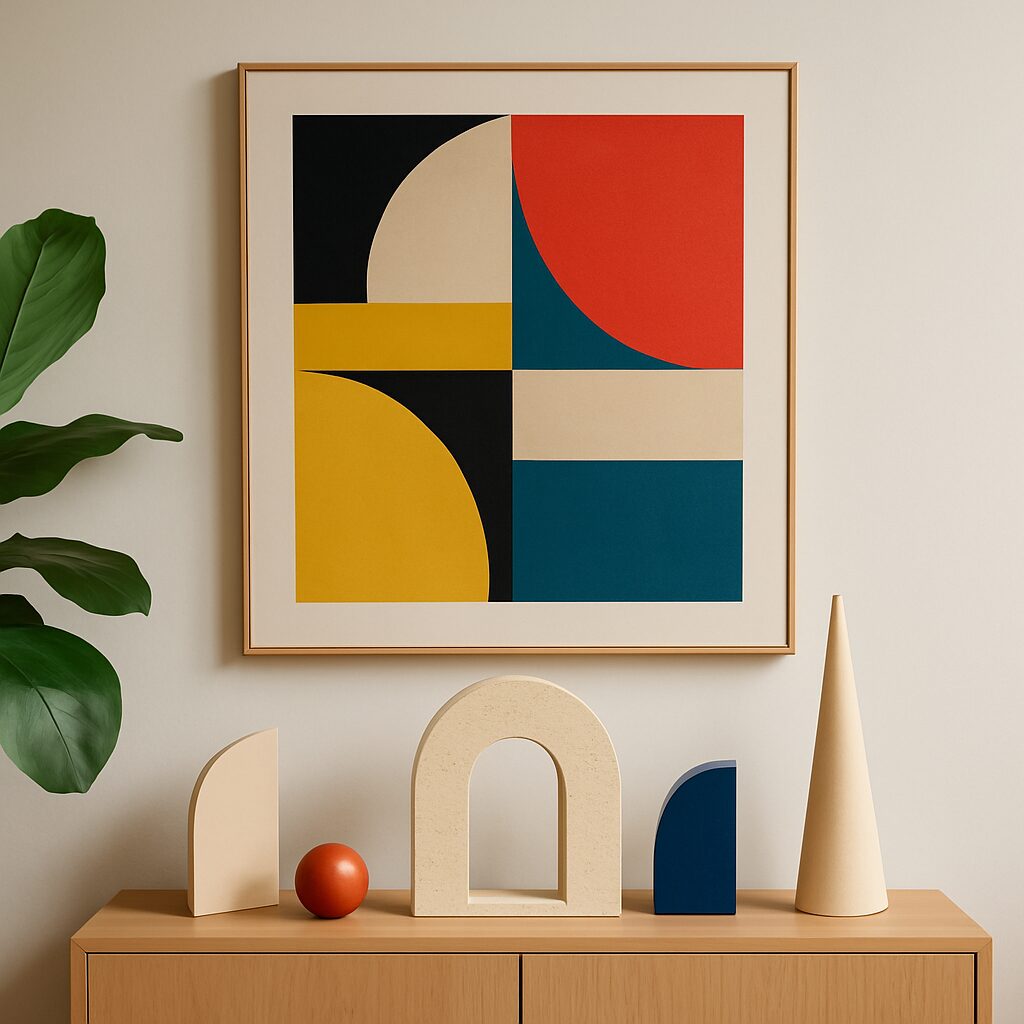 Projetos Design de Interiores Lisboa Ambiente moderno com influência Bauhaus, linhas geométricas, arte funcional e composição minimalista – Vivenda Creative Home