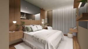 Quarto de casal clean em Cascais — design de interiores pela Vivenda Creative Home"